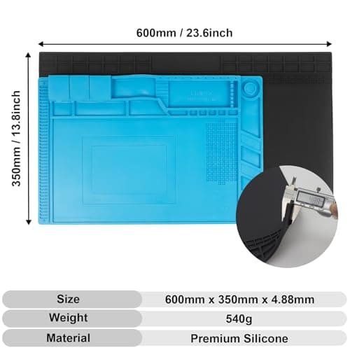 23.6'' x 13.8'' Extra Large Silicone Soldering Mat with Wrist Strap 932°F Heat Resistant Solder Mat Premium Silicone Repair Mat Work Mat for Electronic, Cellphone, Laptop Repair (Black) view 2