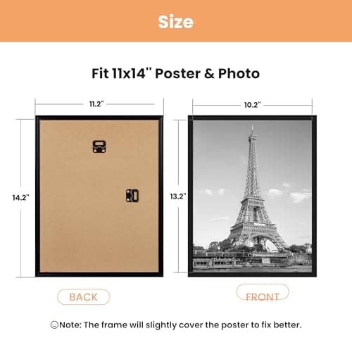 upsimples 11x14 Picture Frame Black 3 Pack, Scratch-Proof Poster Frames 11 x 14 for Photo Gallery - Slide-In Strips, Horizontal or Vertical Wall Mounting view 3