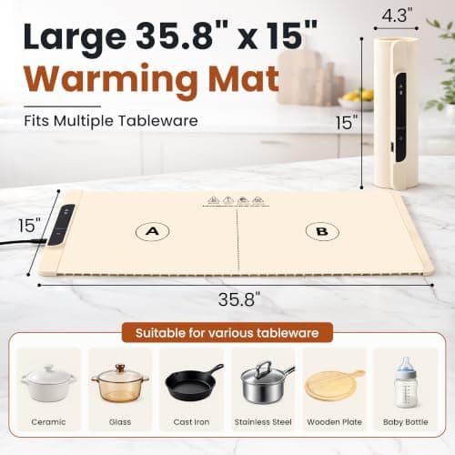 Warming Mat for Food, 36"x15" Extra Large Dual Independent Temp Control view 5
