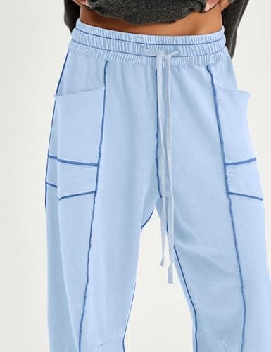 MSBESYOR Wide Leg Barrel Sweatpants for Women Baggy Palazzo Pants Drawstring High Waist Color Block Lounge Sweat Pant view 4