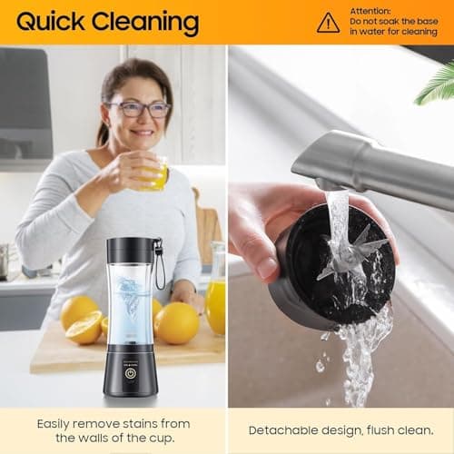 Portable Blender, Cordless Personal Smoothie Blender with USB Rechargeable & 6 Blades, Compact Mini Juicer Powerful Blending for Shakes Fruits Veggies Travel Home Office Gym Camping view 5