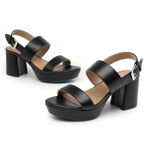 Athlefit Women's Platform Heels Chunky Block Heeled Sandals Open Toe Comfortable Buckle Dress Heels for Party Wedding view 6