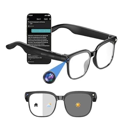 AI Smart Glasses with Camera, 8MP HD Anti-Shake Camera Glasses, 1080P Video Recording Sunglasses Dual Mic, Real Time Translation, Built-in ChatGPT Voice Assistant, Open-Ear Audio for Travel&Meetings