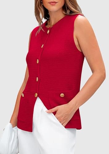 PRETTYGARDEN Women's 2026 Spring Sweater Vest Sleeveless Button Down Knit Cardigan Tank Tops Summer Business Casual Outfits view 3