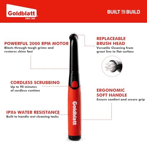 Goldblatt Cordless Electric Spin Scrubber 18-Piece Kit, Power Scrubber with Battery Indicator Light, Waterproof Electric Cleaning Brush for Grout, Tile, Bathroom, Kitchen Cleaning view 3