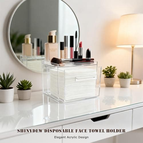 ShinyDew Disposable Facial Towel Holder, Acrylic Container Compatible with Clean Skin Club Towel XL, Clear Storage Box for Bathroom and Vanity Countertop view 4