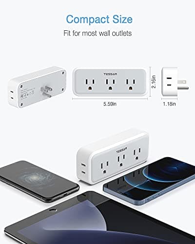 Multi Plug Outlet Extender, TESSAN Surge Protector Wall Plug Splitter with 5 Electrical Outlet Expander, Multiple Plug Adapter for Travel Home Office view 5