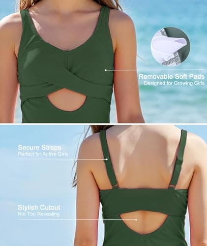 MFAVIP Girls One Piece Swimsuit Padded with Ruffle Skirt Girls Bathing Suit Adjustable Straps Teen Swimwear 9-16 view 5