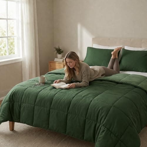 HIG 3pc Green Twin/Twin XL Comforter Set - All Season Reversible Down Alternative Bedding Comforter - Quilted Duvet Insert with Corner Tabs - Box Stitched Blanket - Breathable, Soft, Fluffy view 3
