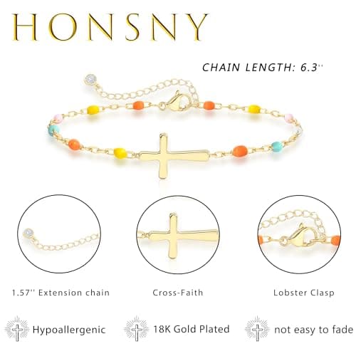 Honsny Mothers Day Gifts Cross Bracelets for Women Trendy 18K Gold Plated Bracelet Christian Baptism Friendship Religious Easter Sister Bracelet Best Friend Birthday Gifts for Women Bestie Jewelry view 4