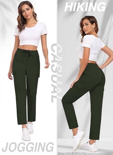 TOIUUI Womens Lightweight Cargo Pants Water Resistant Quick Dry UPF 50+ Elastic Waist Hiking Work Travel Zipper Pockets view 3