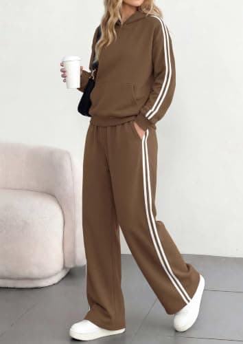 PRETTYGARDEN Womens Striped Sweatsuits 2 Piece Outfits Matching Lounge Sets view 3
