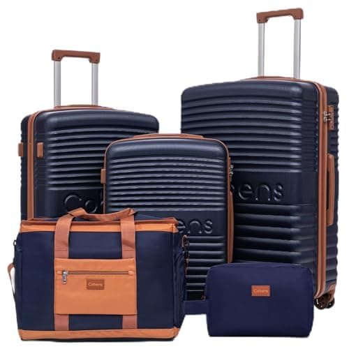 Cobens 5 Piece Luggage Sets with Spinner Wheels and Tsa Lock, Hardshell ABS Suitcase Set, Lightweight Hardside Waterproof Travel Suitcases for Men Women, 20", 24", 28" DarkBlue