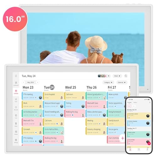 16" Smart Digital Calendar, Wall Desk Mount Planner with Google iCloud Sync, Touchscreen Family Organizer for Chore Chart, Meal Planning & Task Rewards（White）