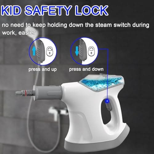 Handheld Steam Cleaner for Home, 10S Immediate Heat Hand Held Steam Cleaner, with Visualized Large Water Tank & 9 PCS Accessories & Safety Lock, for Kitchen,Couch,Floor,Window,Car (WHITE+GREY) view 4