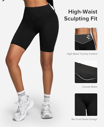 BRXL Biker Shorts Women with Pockets 8" No Front Seam High Waisted Workout Tummy Control Running Yoga Shorts view 5