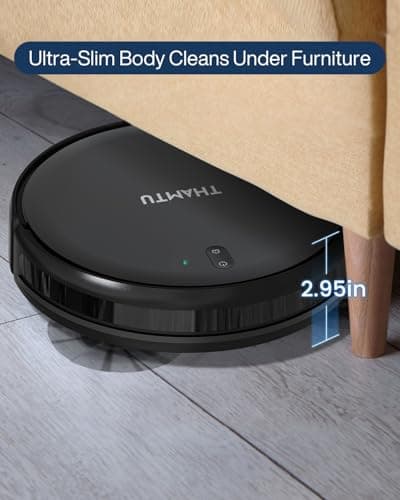 Thamtu Robot Vacuum Cleaner, Super Thin, Powerful Suction Vacuum Robot, Self-Charging Robotic Vacuum Cleaner, Cleans Hard Floors to Low-Pile Carpets, Black view 3
