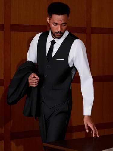 MAGE MALE Mens Two Button 3-Piece Suits Slim Fit Tuxedo Set with Blazer Jacket Vest & Pants for Wedding Prom Business view 5
