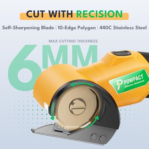 Powpact® High Speed Cardboard Cutter, Cordless Electric Scissors for Cardboard Fabric Carpet, Automatic Electric Box Cutter with Safety Lock - Rechargeable Battery, Heavy Duty Power, Rotary Cutting view 3