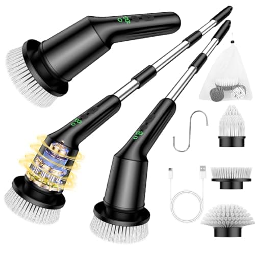 Electric Spin Scrubber for Cleaning Bathroom, Shower Scrubber with Long Handle, Cordless Cleaning Brush with IPX7 Waterproof & 2 Speed, 3 Brush Heads, Black — image 1