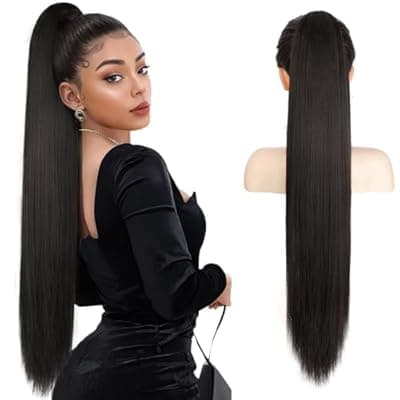 HMD Ponytail Extension, Long Straight Drawstring Pony Tail Hair Pieces Synthetic Ponytails Natural Soft Clip in Hair Extension ponytail for Women