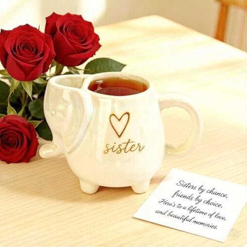 AKLOPE Elephant Shaped Tea Mug with Mom Heart Design, White Ceramic Stoneware Cup with Tea Bag Holder, 15 Ounce (15 oz, Mom) view 3