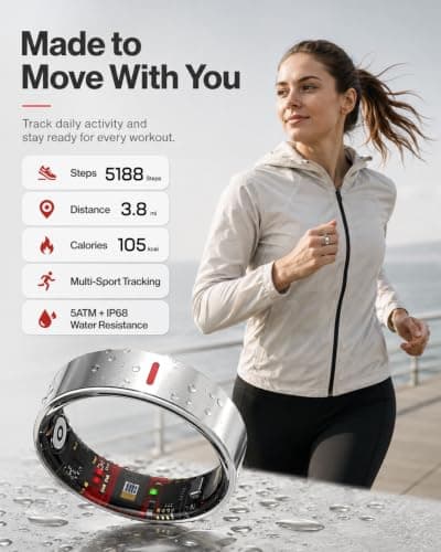 Smart Ring for Women Men, Health Ring for Android & iOS No Subscription | 24/7 Heart Rate Blood Pressure Monitor, Sleep HRV Stress Tracker, IP68 Waterproof Step Calories Fitness Ring Tracker view 6