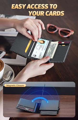 FIYUM Wallet for Men, Minimalist Wallets with Cash Pocket & 9-13 Cards, ID Window Metal Case Smart Slim Pop Up Credit Card Holder Flip with Magnetic Closure RFID Blocking Trifold Wallet with Gift Box view 3