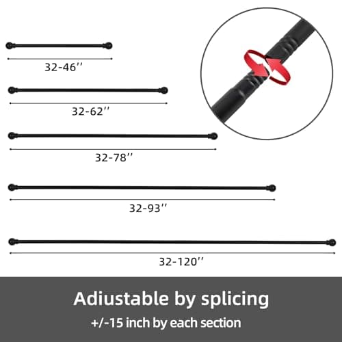 GXOACKJ Curtain Rods for windows 32-48 inch, 5/8 inch Decorative Curtain Rod Set, Matte Black Splicing Heavy Duty Metal Curtain Rod with Brackets view 6