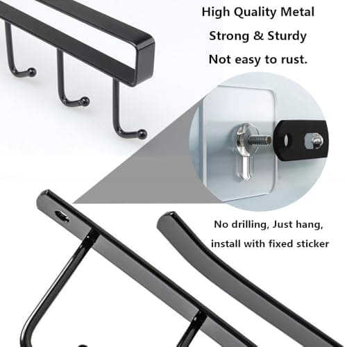 2 Pack Storage Mug Hooks Rack Under Cabinet Each with Fixed Sticker, 6 Hooks Cup Holder Hanger, Ties Belts Scarf Hanging Hook Rack, Mug Hook Hanger Under Shelf Without Drilling Kitchen Utensil Hanger view 4