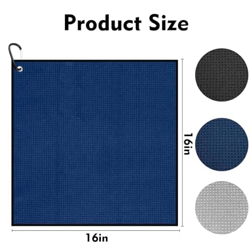 Yaozoon 3 Pack Golf Towels Rag with Carabiner Clip for Golf Bags Men Women,Microfiber Waffle Pattern Golf Club Cleaning Towel(16X16 inch)(S) view 3
