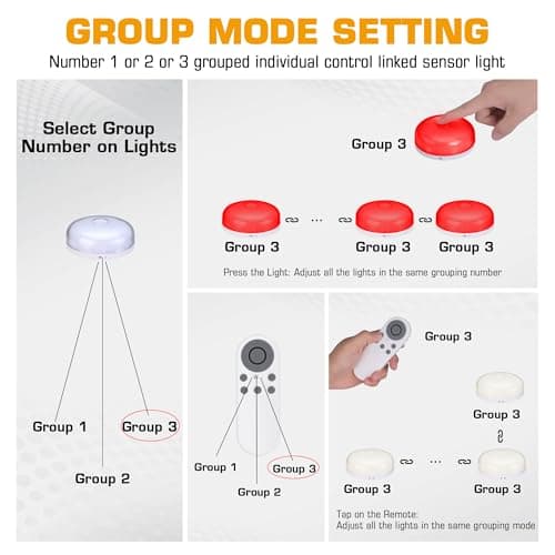 EverBrite Puck Lights with Remote, Rechargeable Linked Sensor Under Cabinet Lights, 10 RGB Colors, Group Control Dimmable Kitchen & Bedroom (6-Pack) view 6