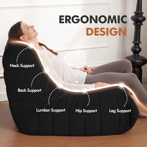 Cansunna Bean Bag Chair Big Sofa Beanbag Chair for Adults Fireside Chair Bean Bag Lounger with Memory Foam Filled for Home,Apartment or Gaming Venue(Black Teddy) view 4