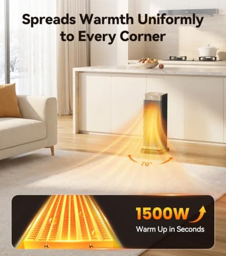 Space Heaters for Indoor Use, 16.3'' H Electric Heater with 12H Timer, ECO | 1500W Electric Heater with Thermostat, 70° Oscillation, Remote Control, 35dB Quiet Portable Heater for Bedroom, Office, Home view 4