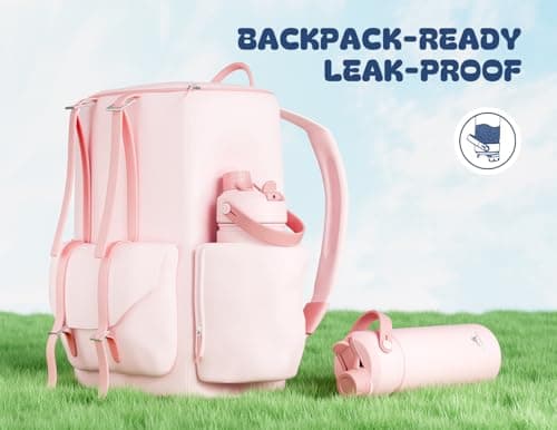 Kids Water Bottle for School: 2-in-1 Straw Spout Lid with Soft Animal Head, Leakproof, Backpack Friendly, Keep Cold 24H, Insulated cup for Sports, Playground, Holiday Gift, 18oz, (Cotton Candy) view 4