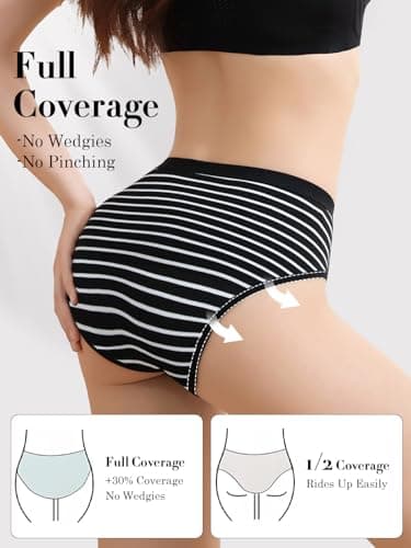 Ellychi Yii Women Cotton Cheeky Underwear - French High Cut Striped Panties view 4