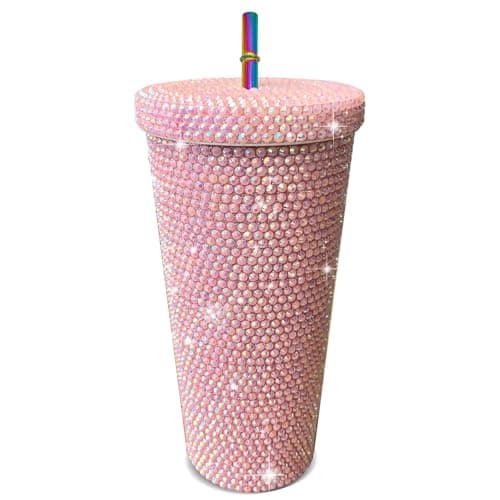 26oz Bling Rhinestone Studded Tumbler with Lid and Straws, Bling Cups Stainless Steel Water Bottle Diamond Glitter Tumbler for Women - Birthday Gifts for Women, Mom,Get Well Soon Gifts (Pink) — image 1
