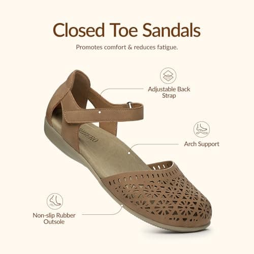 Rihero Summer Casual Closed Toe Sandals Women Comfortable Footbed Arch Support Flat Sandals with Adjustable Strap view 4