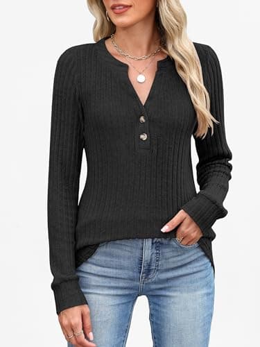 ANRABESS Womens Henley Shirts Long Sleeve Tunic Tops 2025 Fall Fashion Outfits Ribbed Knit Sweaters Ladies Casual Clothes view 3