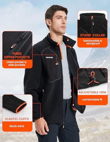 DURAWERK Fleece Jacket Mens Full Zip Lightweight Winter Jackets for Men Casual Outwear with Pockets for Hiking & Work view 5