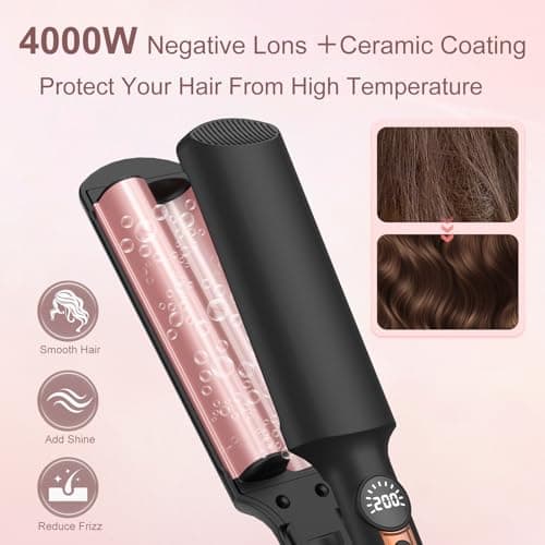 Waver Curling Iron Hair Crimper 3/4 Inch, Ionic Deep Waver Hair Curler Tool, 5 Temp Dual Barrel Mini Portable Curling Wand, Dual Voltage, Anti-Scalding Fast Heating for Short and Long Hair view 3