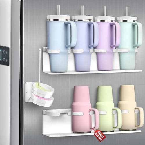 Magnetic Cup Holder for Fridge,8 Cups Water Bottle Organizer for Stanley 30 40 oz with Tumbler Lid Organizer,High Capacity Heavy Duty Kitchen Storage Rack Accessories — image 1