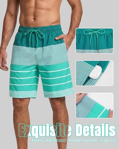 Yufawow 9 Inch Men's Swim Trunks with Mesh Lining and Quick Dry Pockets for Beach Pool Board Water Park Curise view 4
