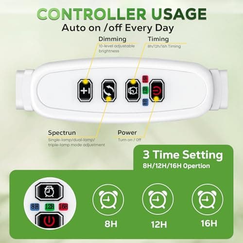 Full Spectrum Grow Lights for Indoor Plants 15-62 Inches Height Adjustable Aluminum Alloy Plant Growing Lamps with Detachable Tripod Stand, Auto On/Off Timer (Full Spectrum, Three Heads) view 3