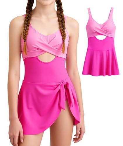 MFAVIP Girls One Piece Swimsuit Padded with Ruffle Skirt Girls Bathing Suit Adjustable Straps Teen Swimwear 9-16 — image 1