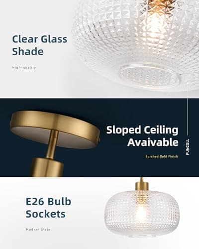 puncoll Gold Semi Flush Mount Ceiling Light Fixture - Hallway Light Fixtures Ceiling Mount - Glass Close to Ceiling Lighting for Bathroom Entryway Bedroom, C2503-BG view 5