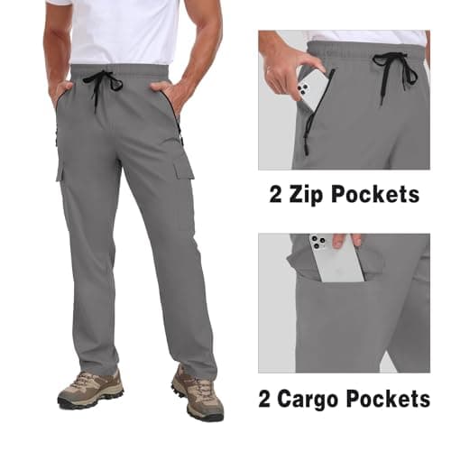 Men's Hiking Pants UPF 50+ Cargo Quick Dry Water Resistant Elastic Waist Zip Pockets Travel Work Lightweight Running view 5