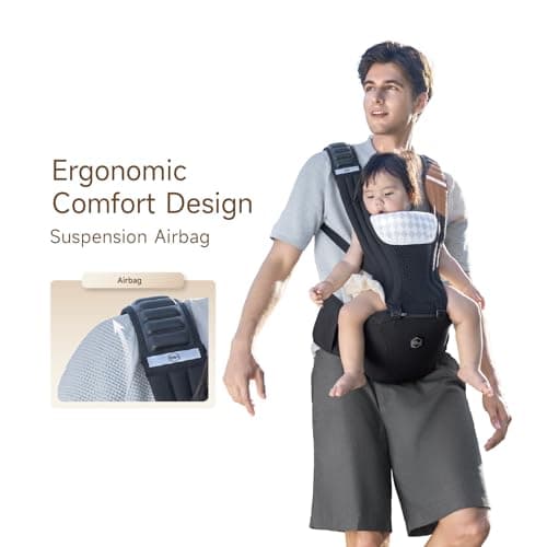 HBR Baby Carrier with Hip Seat, Air-Padded Shoulder Straps – All Day Comfort, 6-in-1 Ergonomic Baby Carrier for Newborn to Toddler, Forward-Facing, Hands-Free, Adjustable Up to 45 lbs, 47 in, Black view 5