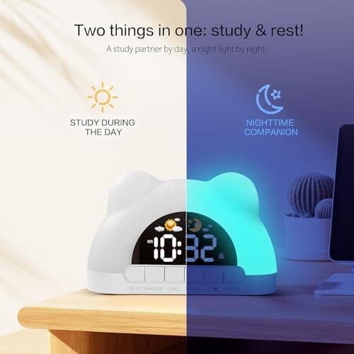 Outetrails LED Alarm Clock,Digital Alarm Clock for Girls and Boys, Little Bear Alarm Clock for Gift, 11 RGB Color Night Light and 13 Relaxing Music, Snooze, Brightness and Volume Adjustable view 2