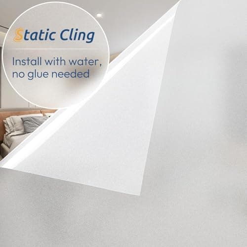 rabbitgoo Window Privacy Film, Frosted Glass Window Clings, Static Cling UV Heat Blocking Door Stickers for Home Bathroom, Removable Indoor Decal Coverings Day and Night, Pure, 17.5 x 78.7 Inches view 4